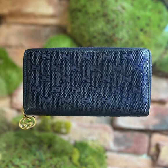 GUCCI GG Imprime Wallet Blue Canvas Wallet - Picture 1 of 13